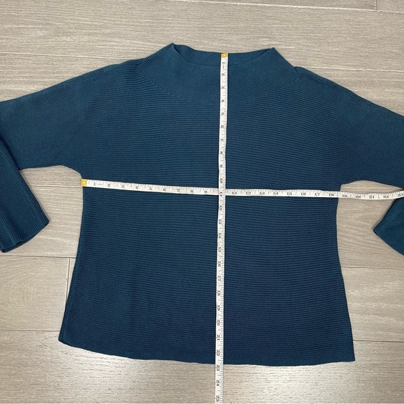 Eileen Fisher Funnel Neck Silk & Organic Cotton Pullover Sweater In Teal XXS - Picture 11 of 13